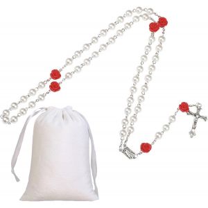 Kal-Chapelet Catholique, Croix Chretienne Homme Chapelet, Collier Croix, Cadeau Communion Fille, Chapelet De Perles De Rose Clair, Médaille Du Sol Sacré, Crucifix Avec Sac À Cordon Velours - Neuf