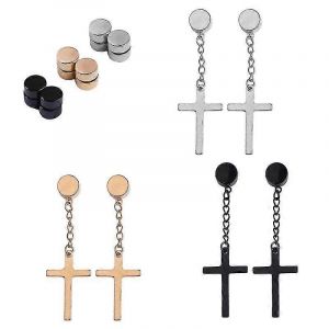 Ensemble De 3 Paires En Acier Inoxydable Croix Pendante Boucles D'oreilles Clip Sur Bijoux Pour Les Femmes - Neuf
