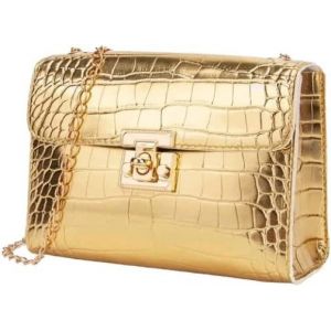 RFCBC-Petit sac doré avec chaîne dorée - Sac bandoulière doré - Cuir aspect crocodile - Avec fermeture de sécurité - Modèle Fashion, or - Neuf