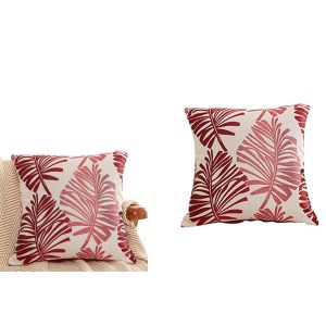 Housse De Coussin D&eacute;corative &Agrave; Motif Feuilles De Palmier 45 X 45 Cm Pour Canap&eacute; - Rouge - Neuf