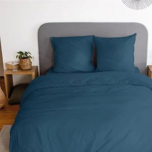 Parure De Lit - C&ocirc;te Deco - Housse De Couette 240x220 Cm - 2 Taies D'oreiller - Microfibre - Bleu - Neuf