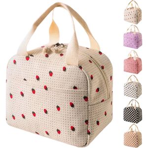 Jexnovashop-Sac Isotherme Repas R&eacute;utilisable Pour Femmes - Grande Lunch Box Compartiment&eacute;e, Sac Fourre-Tout L&eacute;ger Pour Travail, Voyage, Plage & Usage Quotidien, Fraise Beige - Neuf