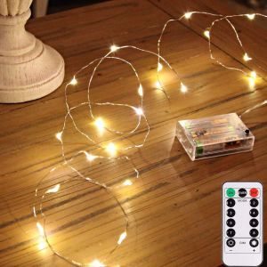 Kalanka-Guirlande Lumineuse &Agrave; 10m100 Led Et &Agrave; Piles En Fil De Cuivre 8 Modes Dimmable Avec T&eacute;l&eacute;commande , Pour &Eacute;clairage Int&eacute;rieur Et Ext&eacute;rieur, Chambre, D&eacute;coration De Mariage, F&ecirc;te, No&euml;l, (Blanc Cha - Neuf