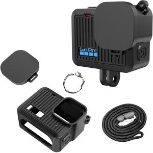 Étui de Protection en Silicone pour GoPro Hero Coque,étui de Protection en Silicone,Capuchon d'objectif et lanière pour GoPro Hero,Ensemble d'accessoires en Silicone-Noir - Neuf