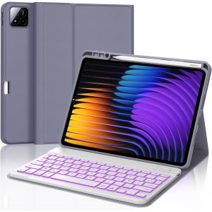 Coque Clavier Pour Xiaomi Pad 7 Pro 11,2"" 2024, Rétroéclairage 7 Couleurs, Clavier Azerty Français Détachable Sans Fil Bluetooth Pour Xiaomi Pad 7/Xiaomi Pad 7 Pro 2024, Violet - Neuf