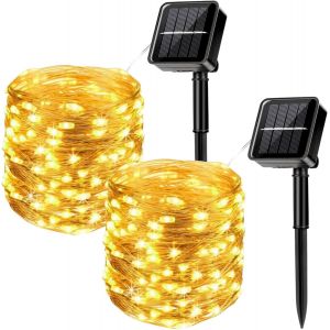 Kal-2pcs Guirlandes Lumineuses Solaires Pour L`Extérieur, 22m / 72ft 200 Leds Guirlandes Lumineuses Étanches 8 Modes Guirlandes Lumineuses Solaires(Blanc Chaud) - Neuf