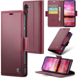 Maa-Coque Pour Samsung Galaxy S24, Étui Housse En Rfid Protection Premium Pu Cuir Portefeuille Rabat Case Magnétique Stand Antichoc, Étui Case Pour Samsung Galaxy S24, Rouge - Neuf