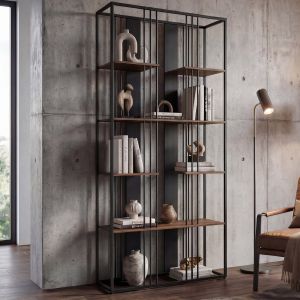 &Eacute;tag&egrave;re HWC-P12, biblioth&egrave;que haute, m&eacute;tal industriel m&eacute;lamin&eacute; certifi&eacute; MVG 180x80x31cmnoir, brun fonc&eacute; - Neuf