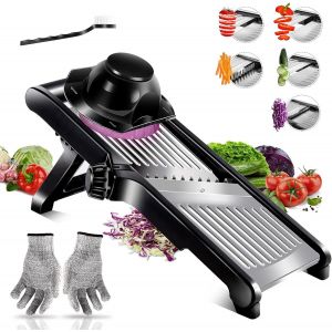 Chenquansarl-Mandoline Professionnelle Cuisine, Mandoline Slicer Multifonctions En Inox, Mandoline De Cuisine Réglable Pour Fruit, Pommes De Terre,Tranche, Julienne - Gants De Sécurité - Neuf