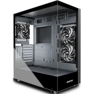 AOUL-Atx-Boîtier Pc-360 Mm-Support Des Roues-Full View-Double Tour En Verre Trempé-Boîtier D'Ordinateur De Type C Avec 3 Ventilateurs Non Led Préinstallés-Boîtier Pc De Jeu-Noir - Neuf