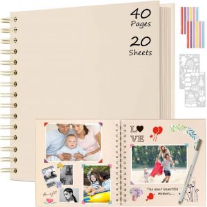 Album Photo Scrapbooking 21x21cm,Fait &Agrave; La Main Album Spirale 40 Pages,Livre D'or Pour Voyage Mariage,Cadeaux De No&euml;l Anniversaire Cadeaux De Saint-Valentin (Blanc Laiteux) - Neuf