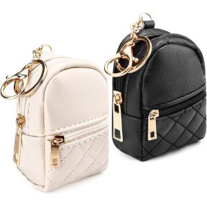 Lot De 2 Mini Sacs À Dos Porte-Clés Noir Et Beige, Petit Sac À Cosmétiques, Mini Trousse De Maquillage, Porte-Clés Pour Femmes, Accessoires De Mode, Noir, Beige., Art Déco - Neuf