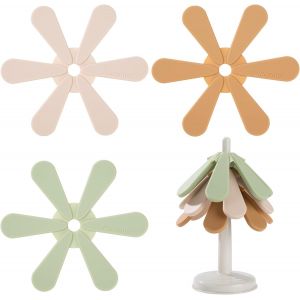 Jexnovashop-Dessous De Verre En Silicone Tapis De Dessous De Plat R&eacute;utilisables Pliables Sous Verres De Pot R&eacute;sistants &Agrave; La Chaleur D&iquest;Arbre De No&euml;l Pour Restaurant Tasses D&eacute;coration De Tabl 3 Pi&egrave;ces - Neuf