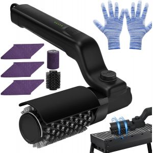 Brosse Barbecue &Eacute;lectrique Rechargeable Brosse BBQ, sans Fil Nettoyage Grill 360&deg; avec 2 T&ecirc;tes (Acier INOX + &Eacute;ponge), IPX4 R&eacute;sistant &agrave; 200&deg;C - Neuf