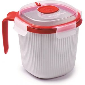 Checarzhn--No1-Bol Soupe Micro Ondes, Tasse Pour Boissons C S Et Soupes Pour Micro-Ondes, Boite A The 0,70 Lt, 14,5 X 14,5 X 12 Cm, Couleur Blanche Et Rouge, Made In Italy - Neuf