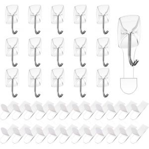 Eryi-Crochet Adhésif, 16 Petits Crochets Muraux Transparents Avec 24 Bandes Adhésives, Crochets Utilitaires Sans Dommages, Pour Accroche Salle De Bain, Cuisine, Plafond, Mural, Porte - Neuf