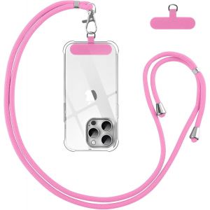 Spwa-Cordon Telephone Portable, Tour De Cou Téléphone Universelle Avec Patch, Réglable Amovible En Nylon Collier Lanière Corde En Bandoulière Compatibles Avec Plupart Des Smartphones Case, Rose - Neuf