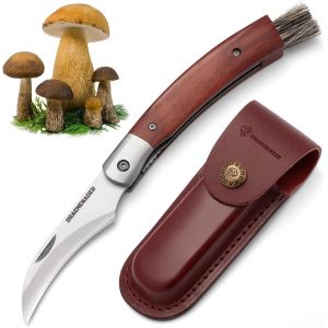 N-1 Couteau À Champignons,Couteau À Champignons Avec Brosse/Pinceau (Intégré),Liner Lock,Étui En Cuir,Couteau À Champignons Avec Manche En Bois Et Brosse À Champignons - Neuf