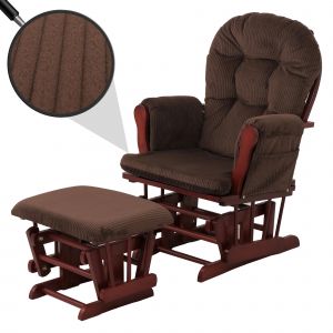 Fauteuil relax HWC-C76, fauteuil &agrave; bascule Fauteuil oscillant avec pouf Tissu Velours 320g/m&sup2; &Ouml;ko-Texbrun B&acirc;ti fonc&eacute; - Neuf