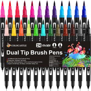 Meimie-Stylo Aquarelle Dual Brush Pen,24 Couleurs,Pour Feutre Coloriage Adultemandala Bullet Journal Calligraphiemanga Pointes De Pinceau 1-2mm Et De Feutre Fine 0,4mm - Neuf