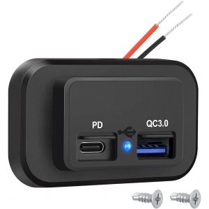 TIANYI-Prise USB 12 V, double charge rapide 3.0 12 V et chargeur USB PD Type-C (USB C), chargeur USB 12 V 24 V &eacute;tanche, adaptateur de chargeur de voiture pour camping-car, moto, camion, chariot de go - Neuf
