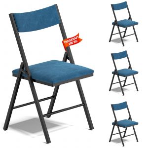 Lot De 4 Chaises Pliantes, Chaises De Salle À Manger Supportant Jusqu’À 200 Kg, Chaise Pliante Rembourrée Avec Cadre En Métal Et Revêtement En Velours, Gain De Place, Idéale Pour Cuisine Et Jardin - Neuf