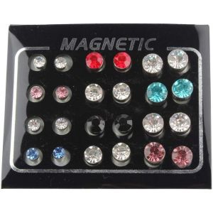 Kal-Lot De 12 Paires De Boucles D'oreilles Magn&eacute;tiques Avec Strass Brillants - Unisexe - Sans Piercing - Neuf