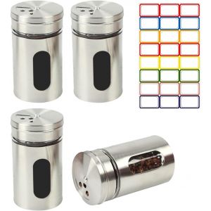 4 Pièces Jar D'épices À Couvercle Rotatif Et 1 Autocollant D'étiquette,Pot D'épices En Acier Inoxydable,Fournitures De Cuisine,Distributeur D'épices. - Neuf