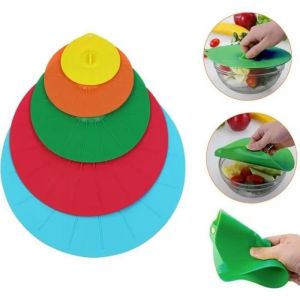 Set De 5pcs Couvercle Silicone Etirable Couvercle Micro-Ondes Poêle Casserole Pot Bol Hermetique Universel Recyclable Conservation D - Neuf