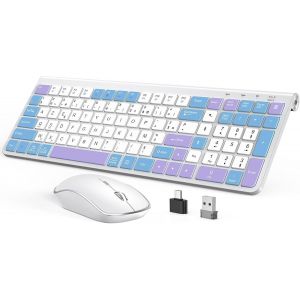 Clavier Souris sans Fil, 2,4Ghz Ultra-Fins Compacte Clavier, Portable Silencieux 2400 DPI Ergonomique Clavier Souris pour PC, Smart TV, Ordinateur (AZERTY Disposition) - Blanc Argent - Neuf