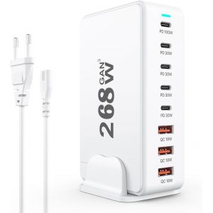 Chargeur Usb C, Station De Charge De 268 W, Pd Charge Rapide, Station De Charge 8 Ports, Chargeur Secteur Usb C, Compatible Avec Iphone/Samsung/Google/Tablette/Macbook Pro/Macbook Air - Neuf