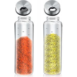 Eryi-2 Pièces Bocaux À Épices,Lot De 2 Pots À Épices De 500 Ml Couvercle Rotatif, En Verre Borosilicate, Salière À Épices 3 Types De Trous D'épices En Acier Inoxydable, Convient Cuisine, Salle À Mang - Neuf