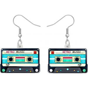 Kal-Acrylic Fun Vintage Boucles D'oreilles Cassette Tape Radio Bijoux R&eacute;tro Pour Femmes Filles 80s 90s Cadeaux Nostalgiques F&ecirc;te Favors - Neuf