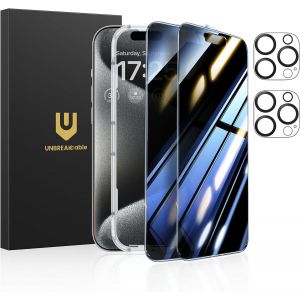 KAL-Protection D'Écran Confidentialité Pour Iphone 15 Pro (6,1 Pouces), Lot De 2 + 2 Protecteurs D'Objectif¿Angle Anti-Espion 25°¿Dureté 9H¿Anti-Traces De Doigts - Neuf