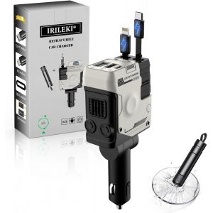 Thef-Chargeur Voiture Rétractable, Rapide Chargeur Adaptateur 4 En 1 Prise Allume Cigare 12v, Chargeur Allume Cigare Usb C Compatible Avec Iphone, Galaxy, Pixel, Avec Accessoire Voiture (Brise Vitre) - Neuf
