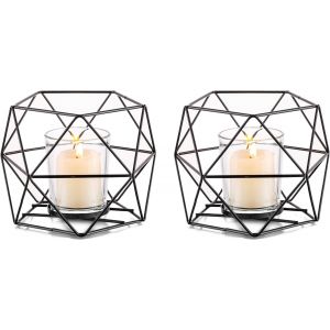 KALANKA-Nuptio Bougeoir Bougeoirs Noirs pour Bougies Chauffe-Plat et Bougies Piliers avec Bougeoirs Votifs Verre Décor Table Géométrique pour Centres Table Mariage Cadeaux d'anniversaire, 2 Pièces - Neuf