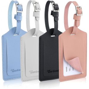 KALANKA-Lot de 4 Etiquette Valise en PU, &Eacute;tiquette Bagage avec Boucle R&eacute;glable, Porte Etiquette Valise Inscriptible Nom Adresse, Luggage Tag pour Sac de Voyage Valise Sacs &agrave; Dos - Neuf