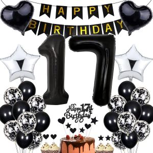 ChicSlick-Ballon 17Ème Anniversaire Décoration De Fête Noir Décoration De Gâteau Anniversaire 17 Ans Garçon 17 Ans 17 Ans Décoration De Gâteau 17E Anniversaire Garçon Fille Décoration D'Anni[X1624] - Neuf