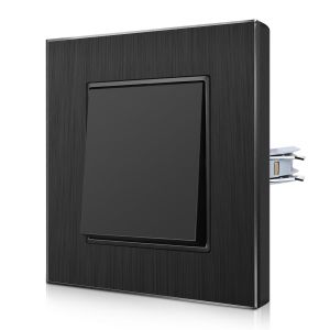 CHECARZHN--NO1-Interrupteur Mural En Aluminium Avec Griffes De Serrage - Interrupteur De Lumière Encastré Avec Cadre En Aluminium - Résistant Aux Rayures - Noir - Interrupteur Mural 1 Compartiment 1 - Neuf