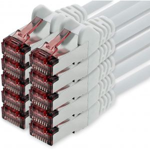 KAL-C&acirc;ble R&eacute;seau Cat.6 0,25M Blanc - 10 X C&acirc;ble Ethernet Lankabel Cat6 C&acirc;ble R&eacute;seau Lan Sftp Pimf Patch Cable 1000 Mbit S - Neuf