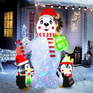 Modèle de Noël gonflable de 1,8 m - Ours pingouin de Noël, décoration de Noël gonflable, adaptée aux pelouses extérieures, aux cours et aux jardins - Neuf