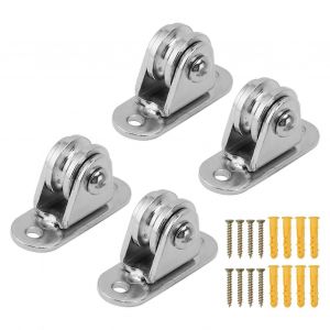 Petit bloc de poulie en acier inoxydable poulie silencieuse rouleau mural fixe pour équipement de bricolage câble métallique rail porte coulissante 4PCS - Neuf