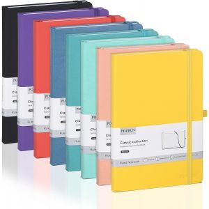 KALANKA-Lot de 8 Carnet de notes classiques lignés A5, Cuir végétalien rigide Cahier, Carnet de Voyage Journal Couverture Imperméable avec Porte-stylo,Fermeture Élastique,Pochette Extensible, 14 x 21 - Neuf