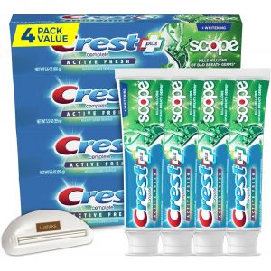Kalanka-Crst Complete Active Fresh + Whitening And Scope Toothpaste, 5.5 Oz, Pack Of 4 Bundled With Luxpaxs Squeezer - Neuf