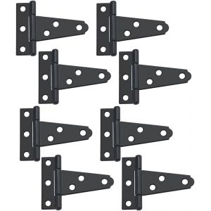 Lot de 8 charni&egrave;res de Porte Noires en T - Charni&egrave;res de Porte en m&eacute;tal - Charni&egrave;res de Porte pour Portes de Hangar, Porte de Grange, Porte de Jardin, Porte de Hangar, avec 48 vis M3.5 - Neuf