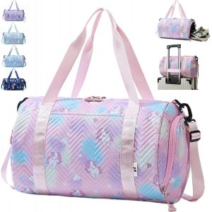 KALANKA-25L Imperméable Sac de Voyage, Sac de Sport Fille, Licorne Sac Weekend Enfant, Sac Voyage Cabine Avion, Travel Bag pour Gym Sport avec Compartiment à Chaussures et Poche Humide (Rose) - Neuf