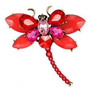 Broche Libellule Tendance En Alliage Pour Femme Avec Strass (Rouge) - Neuf