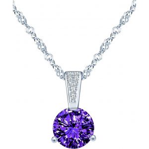Kal-Collier Diamant Pour Femmes Et Filles, Collier En Argent 925, Pendentif De Zircon Brillant, Collier Solitaire À 3 Griffes, 45cm Chaîne De Singapour Argent, Bijoux Élégants - Neuf