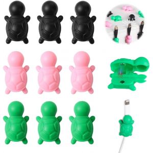 Lot de 9 Clips Câble Organisateur Bureau,Range Câbles Silicone Fixe Câble Adhésif Attache-Câble Rangement Cordon de Bureau pour Câbles de Chargeur/Souris/Écouteur,Style Tortue,3 couleurs - Neuf