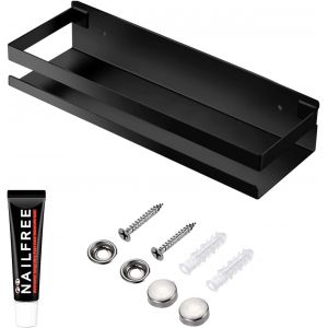 Cauc-&Eacute;tag&egrave;re Flottante Murale Rectangulaire En M&eacute;tal Antirouille Pour Chambre &Agrave; Coucher, Salle De Bain, Salon, Cuisine Et Buanderie, &Eacute;tag&egrave;re Flottante Sans Clous (30 Cm, Noir) - Neuf